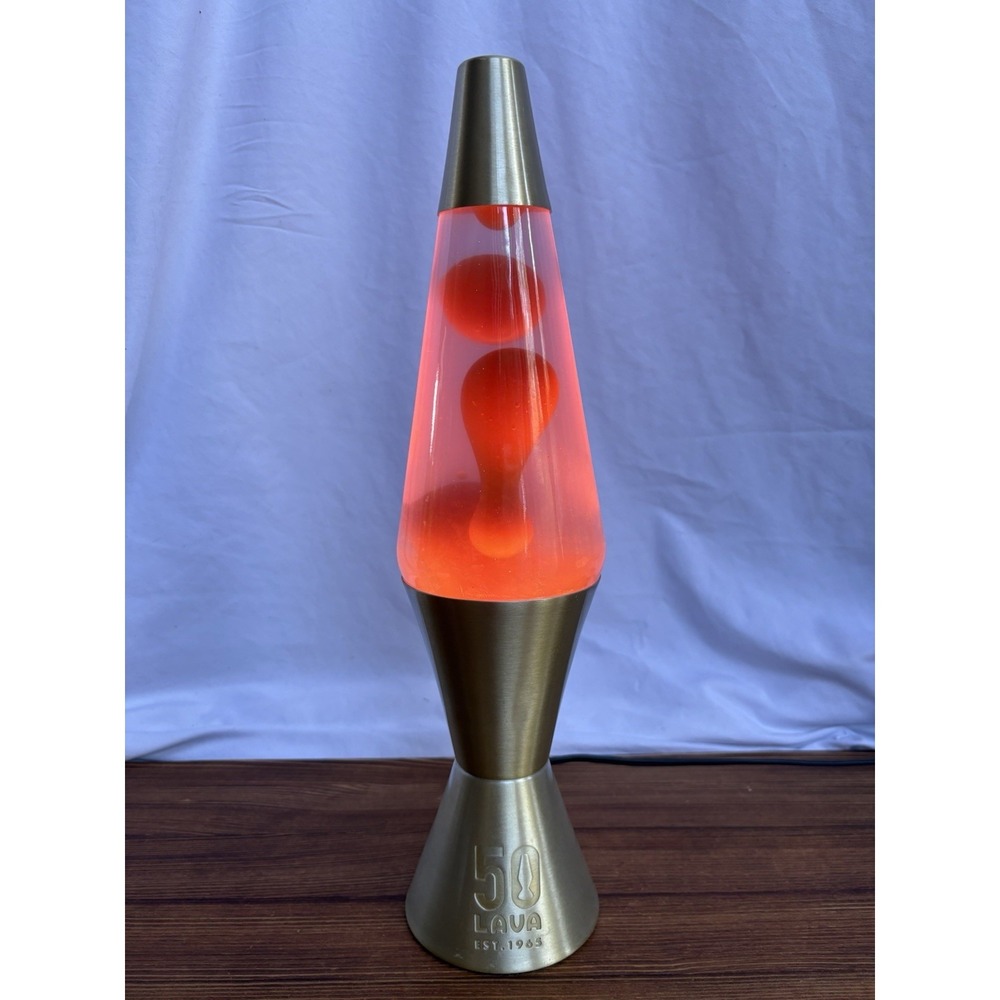 Lava 50th Anniversary Lava Lamp 16.5" Gold Base Orange Pink Tested Working - Picture 9 of 10